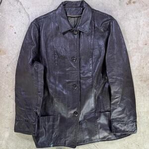 True vintage 1960s brown leather brown heavy button up size L USA